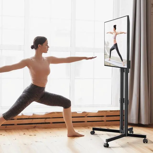 Alt view image 7 of 7 - Rolling TV Stand, Mobile TV Cart for 32-70 Inch LCD LED Flat & Curved TVs, Height Adjustable Floor TV Stand with Wheels, Outdoor Portable TV Stand Holds up to 110 lbs, Max VESA 400x400mm