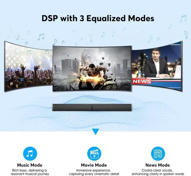 Alt view image 5 of 7 - Sound Bars for TV with Built-in Subwoofer, Colorful LED Light Bar Speakers, 2.2ch 32 Inches Detachable Soundbar, Bluetooth 5.3/ARC/Optical/AUX/USB Connection for Home, Parties