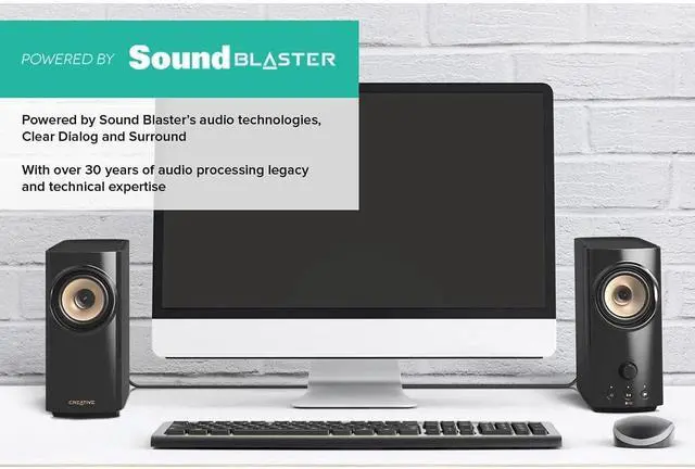 Alt view image 2 of 5 - T60 2.0 Compact Hi-Fi Desktop Speakers with Clear Dialog and Surround by Sound Blaster, USB-C Audio, Mic and Headset Ports, Bluetooth 5.0, Up to 60W Peak Power, for Computers and Laptops
