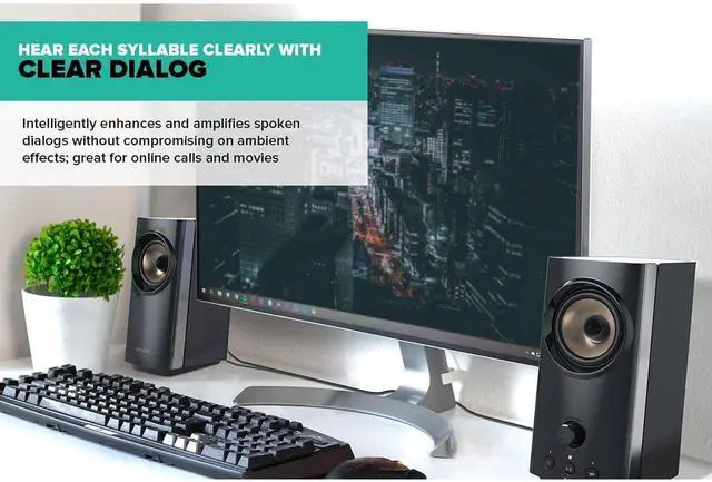 Alt view image 3 of 5 - T60 2.0 Compact Hi-Fi Desktop Speakers with Clear Dialog and Surround by Sound Blaster, USB-C Audio, Mic and Headset Ports, Bluetooth 5.0, Up to 60W Peak Power, for Computers and Laptops