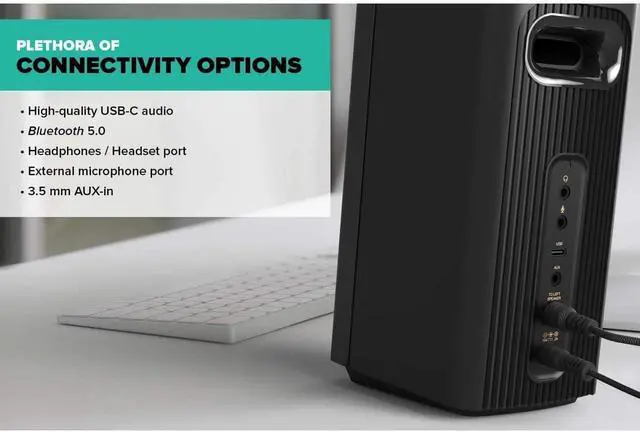 Alt view image 4 of 5 - T60 2.0 Compact Hi-Fi Desktop Speakers with Clear Dialog and Surround by Sound Blaster, USB-C Audio, Mic and Headset Ports, Bluetooth 5.0, Up to 60W Peak Power, for Computers and Laptops