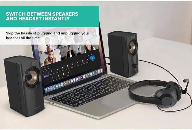 Alt view image 5 of 5 - T60 2.0 Compact Hi-Fi Desktop Speakers with Clear Dialog and Surround by Sound Blaster, USB-C Audio, Mic and Headset Ports, Bluetooth 5.0, Up to 60W Peak Power, for Computers and Laptops