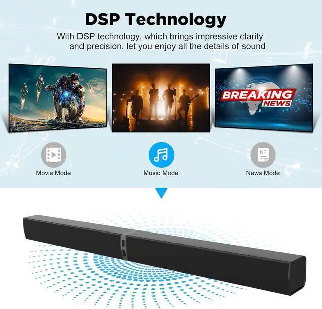 Alt view image 2 of 7 - TV Sound Bar, 60W Sound Bars for Smart TV, Bluetooth 5.0 Soundbar for TV, 31.5 Inch Wired & Wireless Detachable Sound Bar with ARC/Optical/AUX, Enhanced Home Theater Audio for Smart TV