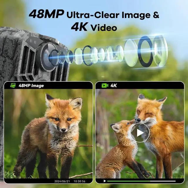Alt view image 2 of 7 - Trail Camera 48MP 4K Game Camera with 8 Batteries 32G SD Card,WiFi Bluetooth Connection,Trail Cameras with Night Vison Motion Activated Waterproof for Wildlife Deer Outdoor 0.1s Trigger Time