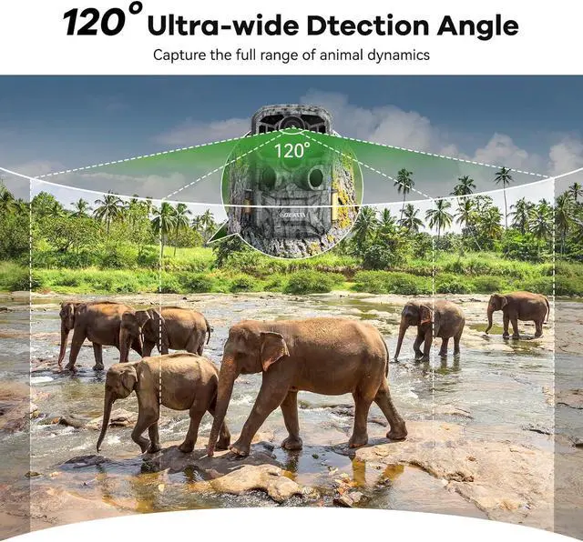 Alt view image 6 of 7 - Trail Camera 48MP 4K Game Camera with 8 Batteries 32G SD Card,WiFi Bluetooth Connection,Trail Cameras with Night Vison Motion Activated Waterproof for Wildlife Deer Outdoor 0.1s Trigger Time