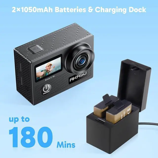 Alt view image 6 of 7 - Brave 4 Action Camera 4K 30fps with 64GB MicroSD U3 Card Bicycle Helmet Accessories Kit Bundle, 20MP Ultra HD 131FT Waterproof Underwater Camera EIS WiFi Remote Control 5X Zoom Sport Cameras