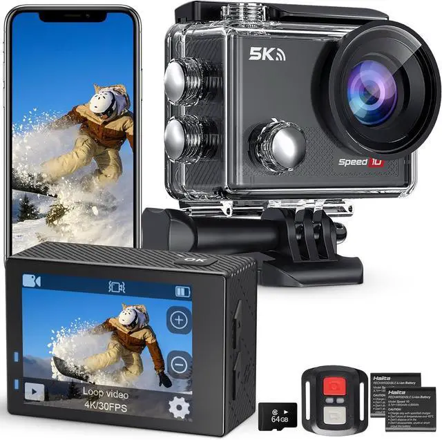 Main image of Speed 10 Action Camera 5K 30FPS Waterproof Camera Underwater 131 FT with EIS, Remote Control Sports Camera 5X Zoom with 64GB Card, 2x1350mAh Battery