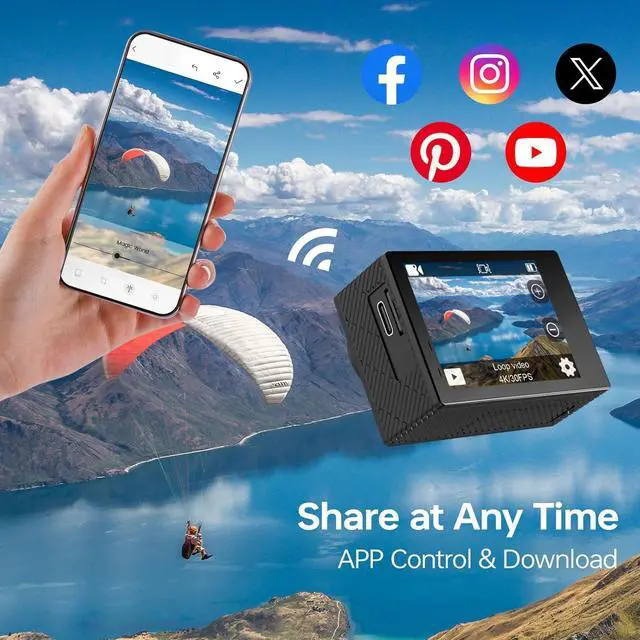 Alt view image 5 of 7 - Speed 10 Action Camera 5K 30FPS Waterproof Camera Underwater 131 FT with EIS, Remote Control Sports Camera 5X Zoom with 64GB Card, 2x1350mAh Battery