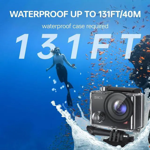 Alt view image 4 of 7 - Speed 10 Action Camera 5K 30FPS Waterproof Camera Underwater 131 FT with EIS, Remote Control Sports Camera 5X Zoom with 64GB Card, 2x1350mAh Battery