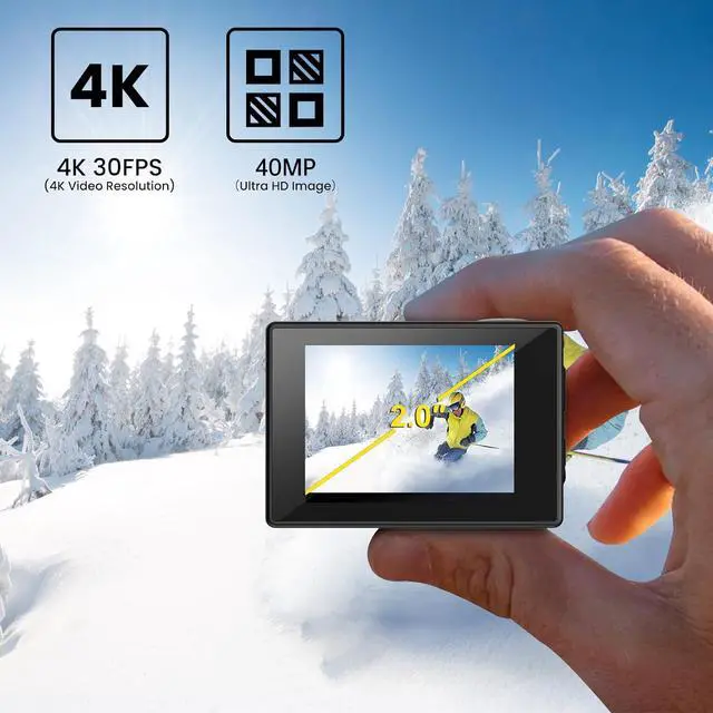 Alt view image 2 of 7 - SJ4000 Action Camera 4K, 40MP Waterproof Camera Underwater, OIS Stabilization Motorcycle Sport Camera, 170°FOV, 5X Zoom, Dual Batteries, 32G SD Card and Helmet Mount Accessories Kits