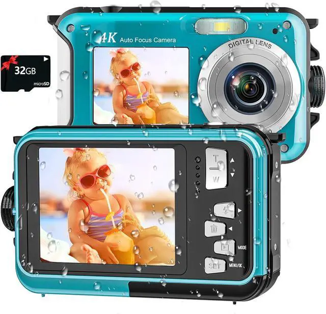 Main image of 4K Underwater Camera 11FT Waterproof Camera with 32GB Card 56MP Autofocus Dual-Screen Selfie Underwater Camera for Snorkeling Waterproof Compact Floatable Digital Camera 1250mAh Battery Type-C (Blue)