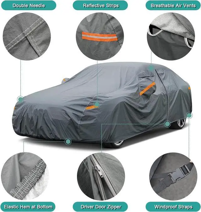 Alt view image 3 of 7 - 16 Layers SUV Car Cover Waterproof All Weather Heavy Duty, Universal Fit Subaru CrossTrek, Audi Q3, Kia Soul/Seltos, Honda Element, Hyundai Kona, Nissan Kicks, Toyota CHR, vw Taos etc.