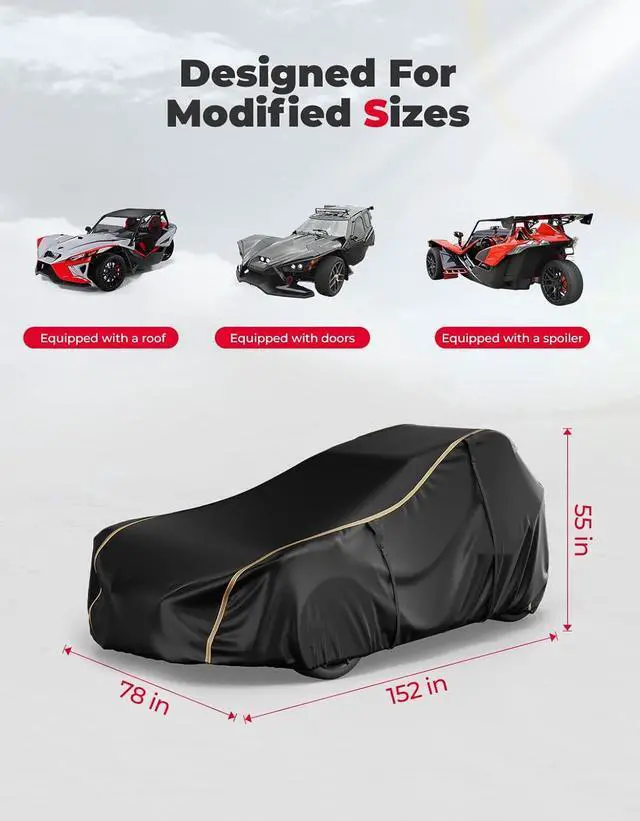 Alt view image 2 of 7 - Full Cover Compatible with Polaris Slingshot with Roof 2023 2024 S SL SLR R ROUSH Edition Waterproof Windproof All Weather Protection Covers with Reflective Strips for Slingshot Accessories