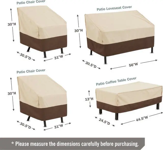 Alt view image 3 of 7 - Patio Furniture Cover Set, 4 Piece Outdoor Furniture Cover Waterproof, 600D Heavy Duty Lawn Patio Set Covers