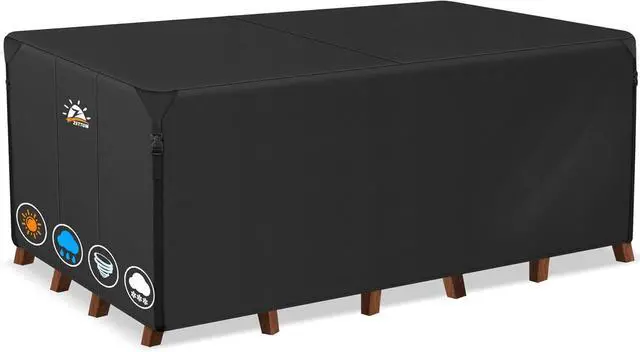 Main image of Furniture Cover Rectangle - 600D Outdoor Table Cover Waterproof & Heavy Duty, Large Lawn Furniture Sofa Set Covers for Outside Dining Table and Chairs Seating Combo - 111 x 74 x 28 Inch