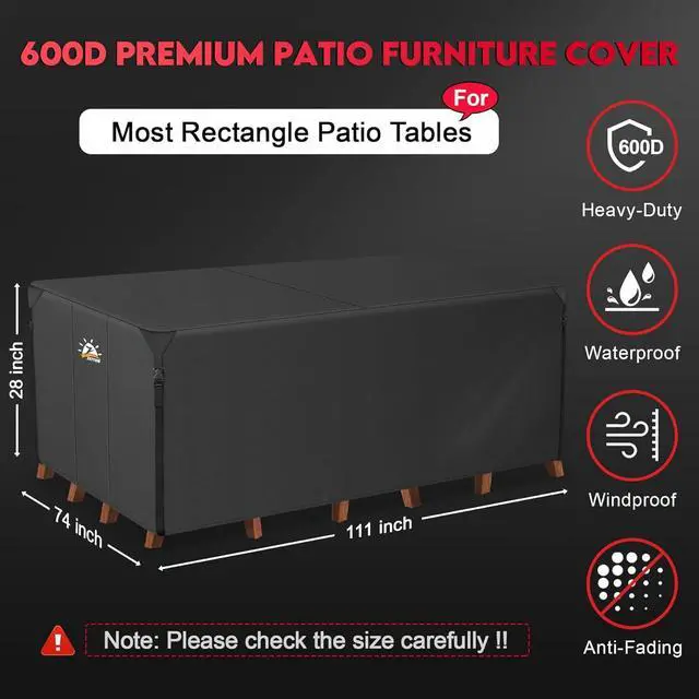 Alt view image 2 of 7 - Furniture Cover Rectangle - 600D Outdoor Table Cover Waterproof & Heavy Duty, Large Lawn Furniture Sofa Set Covers for Outside Dining Table and Chairs Seating Combo - 111 x 74 x 28 Inch