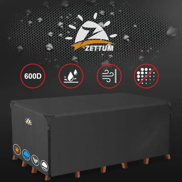 Alt view image 6 of 7 - Furniture Cover Rectangle - 600D Outdoor Table Cover Waterproof & Heavy Duty, Large Lawn Furniture Sofa Set Covers for Outside Dining Table and Chairs Seating Combo - 111 x 74 x 28 Inch