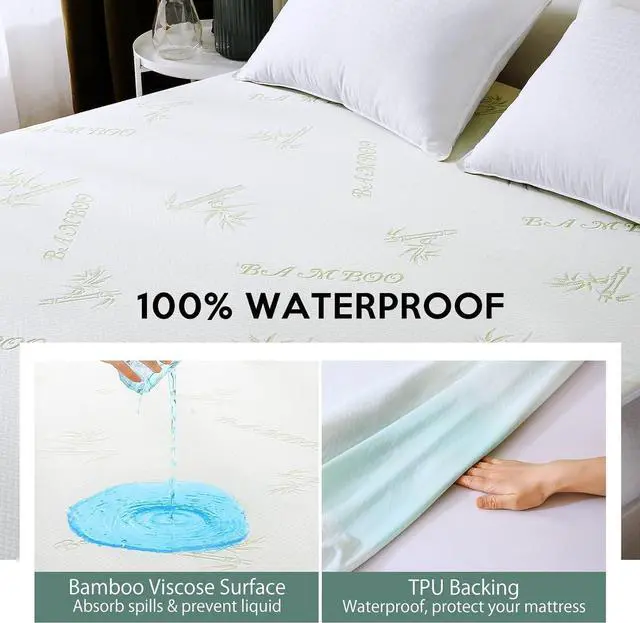 Alt view image 3 of 7 - 2 Pack Queen Mattress Protector, 100% Waterproof Mattress Cover Queen Size Bed, Cooling and Breathable Bed Pad Cover, Deep Pocket 8"-21"
