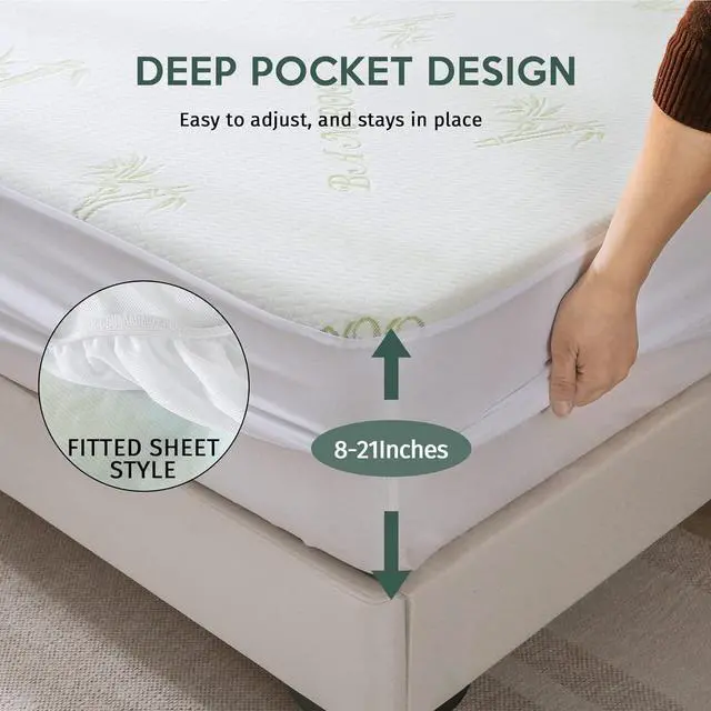 Alt view image 5 of 7 - 2 Pack Queen Mattress Protector, 100% Waterproof Mattress Cover Queen Size Bed, Cooling and Breathable Bed Pad Cover, Deep Pocket 8"-21"