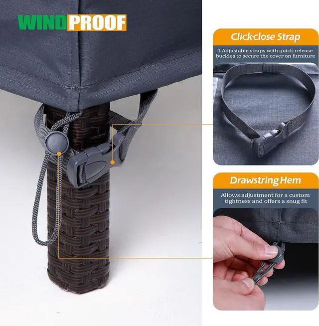 Alt view image 6 of 7 - Outdoors Patio Table Covers Waterproof Rectangular 86 x 44 x 27.5 inches, UV Resistant Snow Protection for Outdoor Dining Tables, Grey