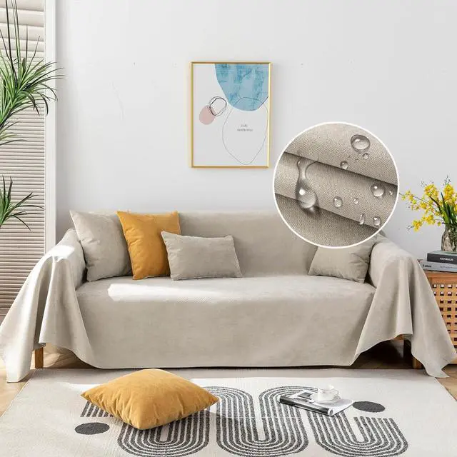 Main image of Waterproof Beige Sofa Cushion Covers Dog Couch Cover for 3-4 Cushion Couch Water Resistant Slipcover Furniture Protector Non-Slip Pet Protector Cover Leak Proof Couch Cover-71X134IN
