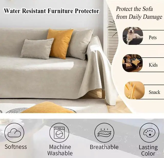 Alt view image 2 of 7 - Waterproof Beige Sofa Cushion Covers Dog Couch Cover for 3-4 Cushion Couch Water Resistant Slipcover Furniture Protector Non-Slip Pet Protector Cover Leak Proof Couch Cover-71X134IN