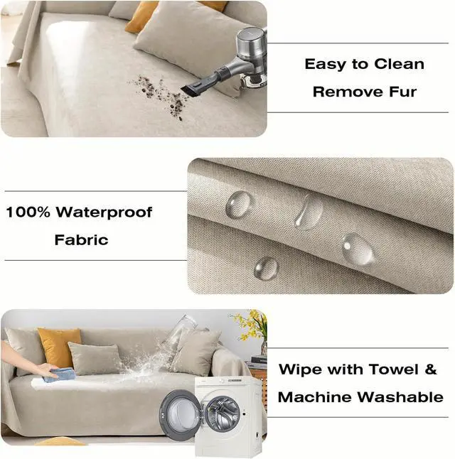 Alt view image 3 of 7 - Waterproof Beige Sofa Cushion Covers Dog Couch Cover for 3-4 Cushion Couch Water Resistant Slipcover Furniture Protector Non-Slip Pet Protector Cover Leak Proof Couch Cover-71X134IN