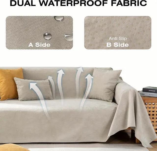 Alt view image 7 of 7 - Waterproof Beige Sofa Cushion Covers Dog Couch Cover for 3-4 Cushion Couch Water Resistant Slipcover Furniture Protector Non-Slip Pet Protector Cover Leak Proof Couch Cover-71X134IN