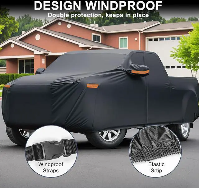 Alt view image 4 of 7 - Car Cover for Toyota Tundra 210D-PU Outdoor Full Car Cover All Weather with Door Zipper for Waterproof Windproof Sun Rain Snow Protection