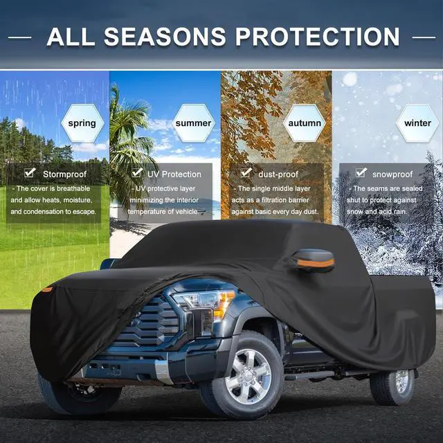 Alt view image 2 of 7 - Car Cover for Toyota Tundra 210D-PU Outdoor Full Car Cover All Weather with Door Zipper for Waterproof Windproof Sun Rain Snow Protection