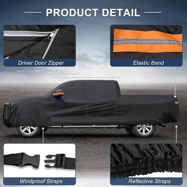 Alt view image 6 of 7 - Car Cover for Toyota Tundra 210D-PU Outdoor Full Car Cover All Weather with Door Zipper for Waterproof Windproof Sun Rain Snow Protection