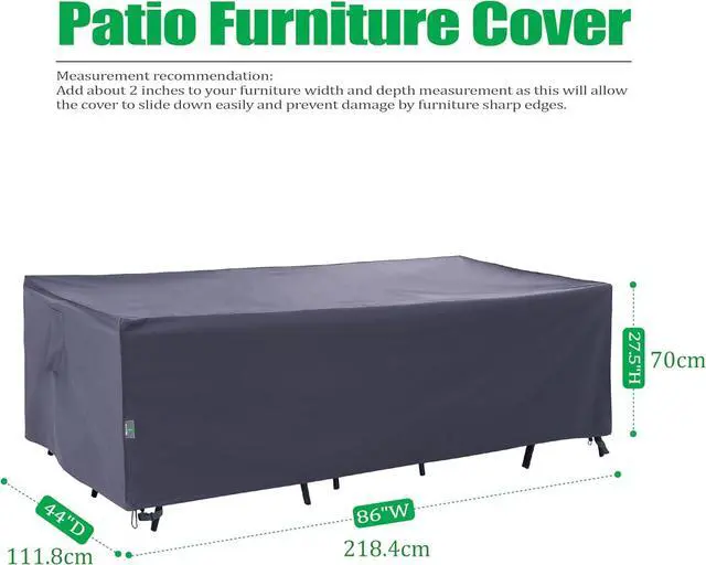 Alt view image 2 of 7 - Outdoors Patio Table Covers Waterproof Rectangular 86 x 44 x 27.5 inches, UV Resistant Snow Protection for Outdoor Dining Tables, Grey