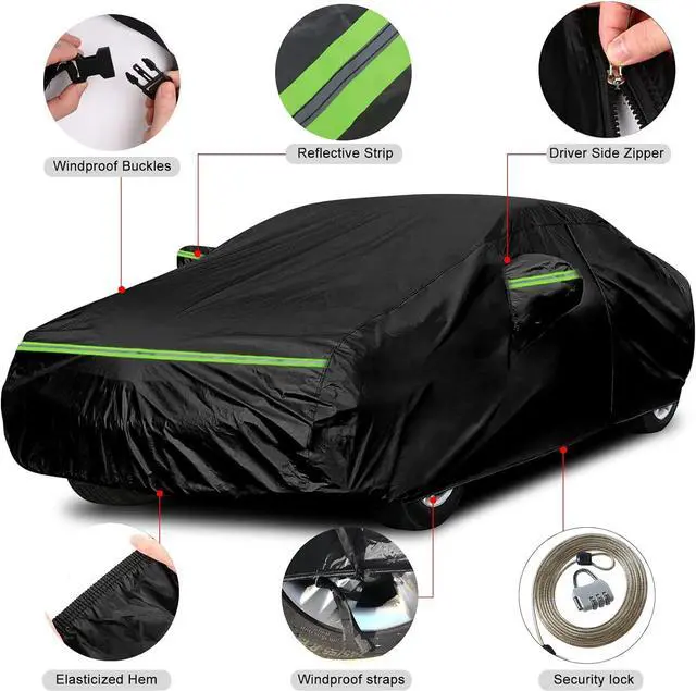 Alt view image 3 of 7 - Waterproof Car Cover Replace for Cadillac CTS/CTS-V 2003-2019, 210T All Weather Car Covers with Zipper Door for Snow Rain Dust Hail Protection