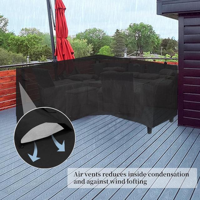 Alt view image 4 of 7 - Patio V-Shaped Sectional Sofa Cover, Waterproof Outdoor Sectional Cover,Heavy Duty Garden Furniture Cover with Air Vent 118" L (on Each Side) x 33.5" D x 31" H, Black