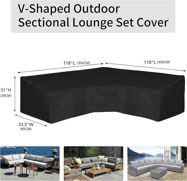 Alt view image 6 of 7 - Patio V-Shaped Sectional Sofa Cover, Waterproof Outdoor Sectional Cover,Heavy Duty Garden Furniture Cover with Air Vent 118" L (on Each Side) x 33.5" D x 31" H, Black