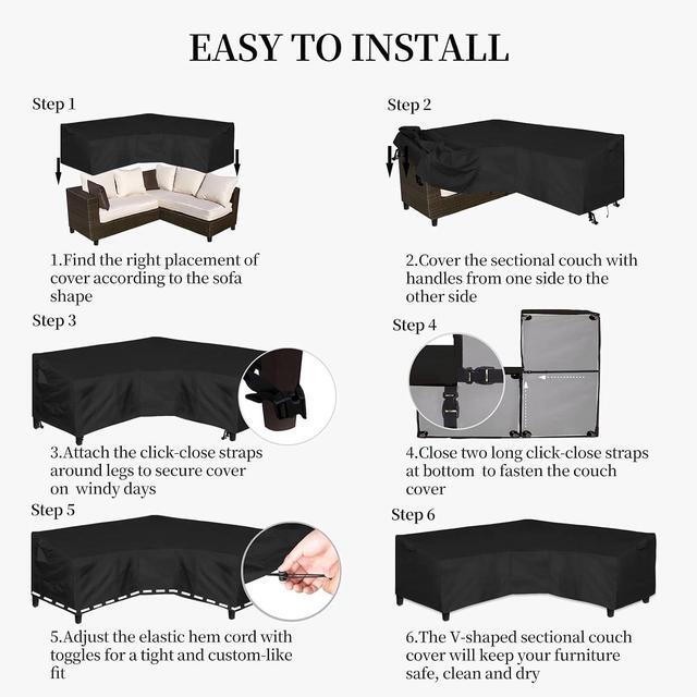 Alt view image 7 of 7 - Patio V-Shaped Sectional Sofa Cover, Waterproof Outdoor Sectional Cover,Heavy Duty Garden Furniture Cover with Air Vent 118" L (on Each Side) x 33.5" D x 31" H, Black