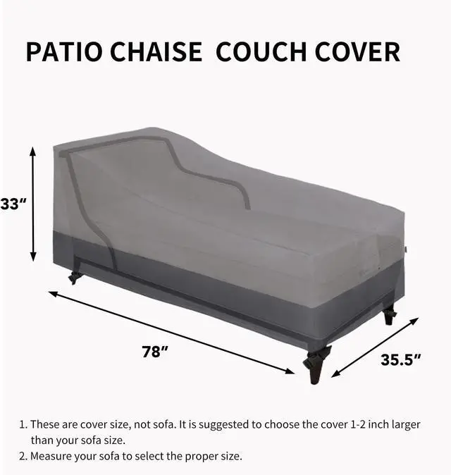Alt view image 6 of 7 - Waterproof Outdoor Chaise Lounge Cover, Heavy Duty Patio Lounge Chair Cover, Windproof Outdoor Furniture Cover with Air Vent 2 Pack-78Wx35.5Dx33H inch, Gray/Dark Gray
