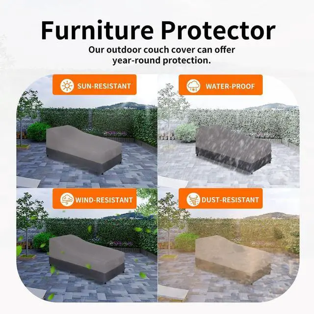 Alt view image 5 of 7 - Waterproof Outdoor Chaise Lounge Cover, Heavy Duty Patio Lounge Chair Cover, Windproof Outdoor Furniture Cover with Air Vent 2 Pack-78Wx35.5Dx33H inch, Gray/Dark Gray