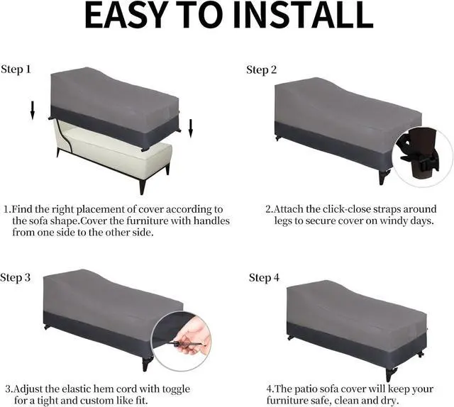 Alt view image 7 of 7 - Waterproof Outdoor Chaise Lounge Cover, Heavy Duty Patio Lounge Chair Cover, Windproof Outdoor Furniture Cover with Air Vent 2 Pack-78Wx35.5Dx33H inch, Gray/Dark Gray