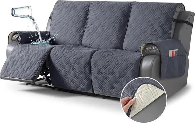 Main image of Waterproof Recliner Sofa Cover Couch Cover for Reclining Couch 3 Seat Non-Slip Split Sofa Slipcover 3-Pieces with Straps, Washable Reclining Sofa Cover for Kids Pets(3 Seater, Dark Grey)