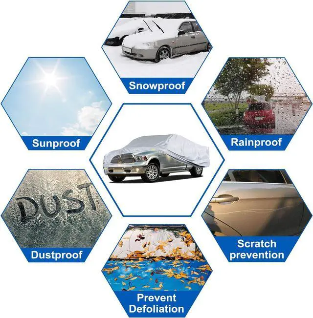 Alt view image 6 of 7 - Truck Cover Waterproof All Weather, 6 Layers Full Pickup Outdoor Cover Length up to 232 inches,Universal Fit Toyota Tacoma, Chevy Silverado, GMC Sierra, Dodge Dakota etc.