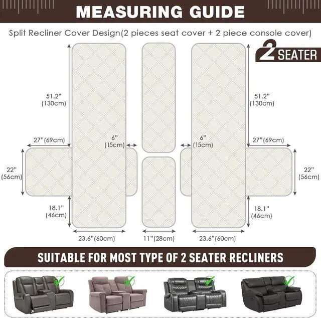 Alt view image 5 of 7 - Loveseat Recliner Cover with Center Console, 100% Waterproof Pet Cover for Dual Recliner with Straps Design, Split Reclining Loveseat Cover Furniture Pet&Kids Protector (2 Seater, Chocolate)