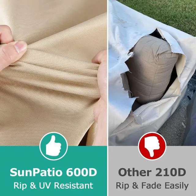 Alt view image 4 of 7 - Chaise Lounge Cover Outdoor Waterproof, 2 Pack Patio Lounge Chair Cover 600 D Heavy Duty, UV & Rip & Fade Resistant, All Weather Protection, 80W x 32D x 25H inch, Beige & Olive