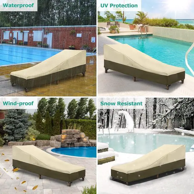 Alt view image 7 of 7 - Chaise Lounge Cover Outdoor Waterproof, 2 Pack Patio Lounge Chair Cover 600 D Heavy Duty, UV & Rip & Fade Resistant, All Weather Protection, 80W x 32D x 25H inch, Beige & Olive