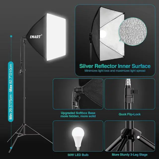 Alt view image 4 of 7 - 8.5 x 10 ft Backdrop Support System, Professional Photography Lighting Kit with 50W LED Blub, Reflector, Backdrop *3, Umbrellas&Softbox Lighting Kit for Studio, Portrait and Video Shooting