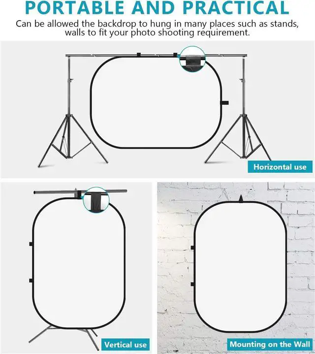 Alt view image 4 of 7 - 150 x 200 cm Chromakey Black and White 2-in-1 Foldable Pop-Up Backdrop with Stand, Foldable Panel for Photo, Video, Live Stream, etc.