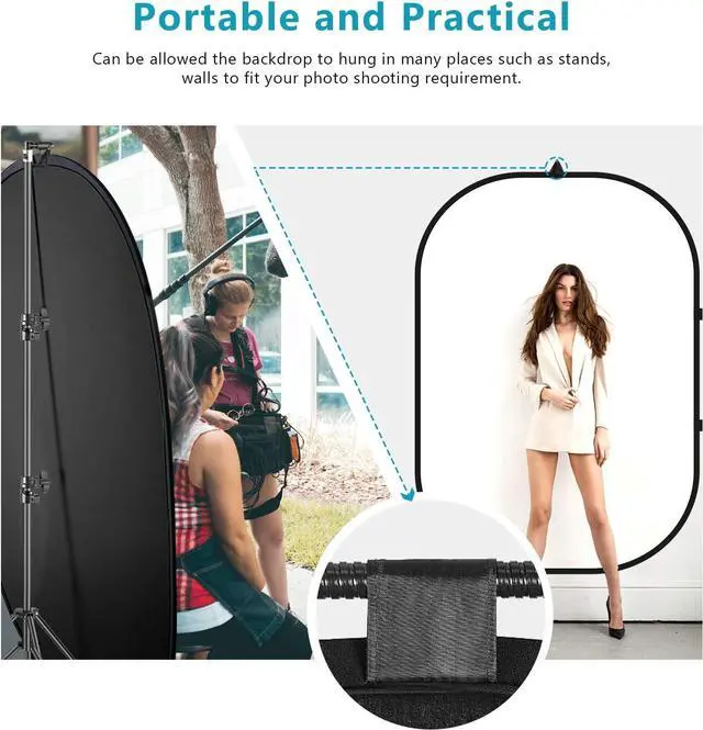 Alt view image 7 of 7 - 150 x 200 cm Chromakey Black and White 2-in-1 Foldable Pop-Up Backdrop with Stand, Foldable Panel for Photo, Video, Live Stream, etc.