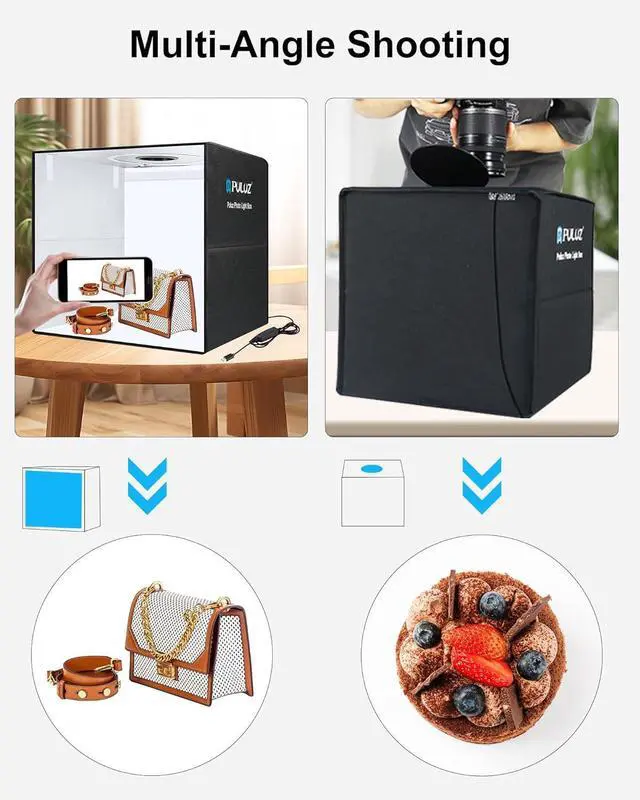 Alt view image 5 of 7 - Light Box Photography, 20x20 inch Portable Photo Studio Light Box, Professional Dimmable Quick Charge USB-C Photo Booth with 160 LED Lights & 12 Color Backdrops Photo Box for Product Photography