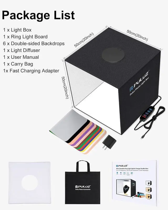 Alt view image 7 of 7 - Light Box Photography, 20x20 inch Portable Photo Studio Light Box, Professional Dimmable Quick Charge USB-C Photo Booth with 160 LED Lights & 12 Color Backdrops Photo Box for Product Photography