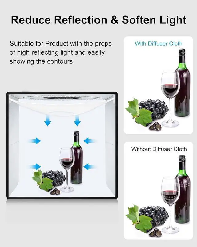 Alt view image 3 of 7 - Light Box Photography, 20x20 inch Portable Photo Studio Light Box, Professional Dimmable Quick Charge USB-C Photo Booth with 160 LED Lights & 12 Color Backdrops Photo Box for Product Photography